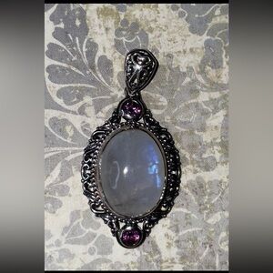 Rainbow moonstone pendant with gorgeous Bavarian amethyst